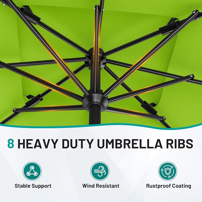 AreShark 8'x10' 2 Tiers Rectangular Patio Umbrella - Outdoor Umbrella Waterproof UV Protection, Market Table Umbrella w/Crank for Pool, Backyard, Deck(Apple Green)