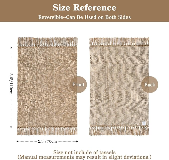 Entryway Door Mat, 27" x 43" Machine Washable Kitchen Rugs, Indoor/Outdoor Low-Profile Doormat Soft Hand-Woven Cotton Bathroom Rug Throw Rugs for Front Back Door Bedroom | Tan/Cream Braided Indoor Outdoor Mats, Soft Washable Bathroom Rug, Small Throw R...