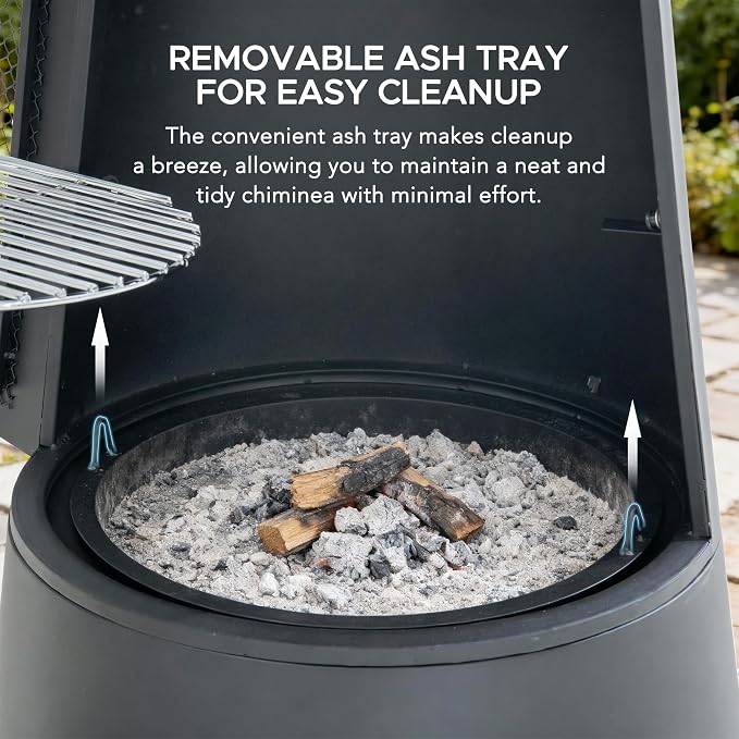 SUNJOY 2-in-1 Chiminea Fire Pit & Grill, 57" Tall Outdoor Fireplace with Removable Stainless Steel Grill Grate, Spark Screen & PVC Cover for Patio, Backyard, Cooking - Grey