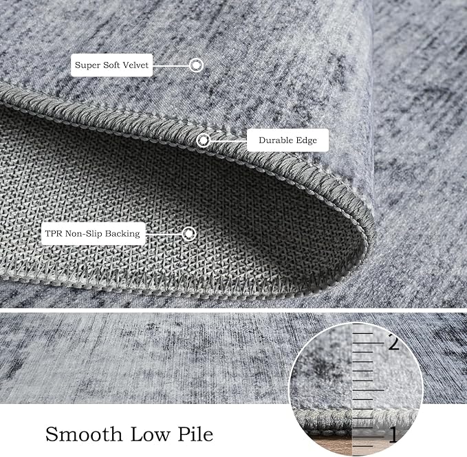 Toneed 4x6 Washable Non Slip Area Rugs for Bedroom Living Room, Grey | Abstract Soft Modern Low Pile Rug for Kitchen Hallway Office,Indoor Carpet for Kids Nursery Home Decor