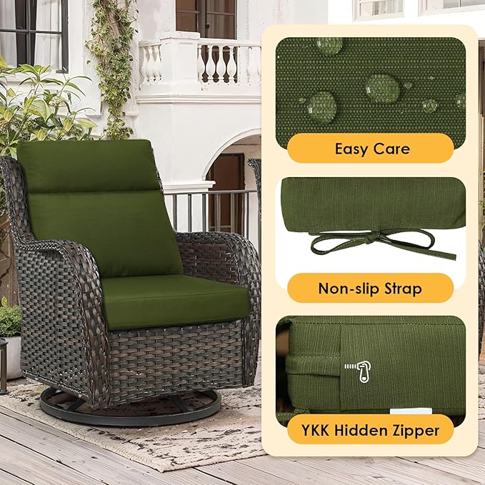 Outdoor High Back Chair Cushion, 2 Pack 44x21 inches Patio Chair Cushions Water Repellent Rocking Cushions Indoor Furniture Seat Pad, Deep Forest Green