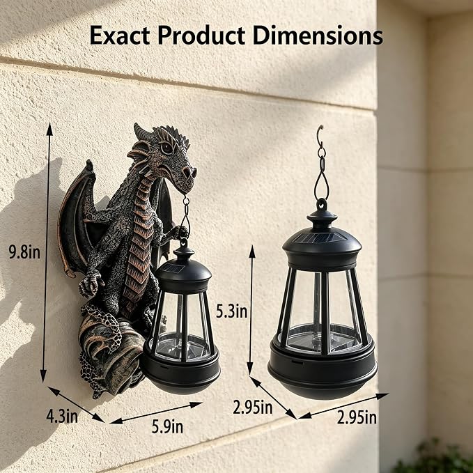 10"Dinosaur Solar Hanging Lantern, Tree Hugger Statue, Gift for Dino Lovers | Easy Tree-Hugging Installation, Lights Up Automatically at Sunset, Wonderful Gift for Dino Fans and Kids