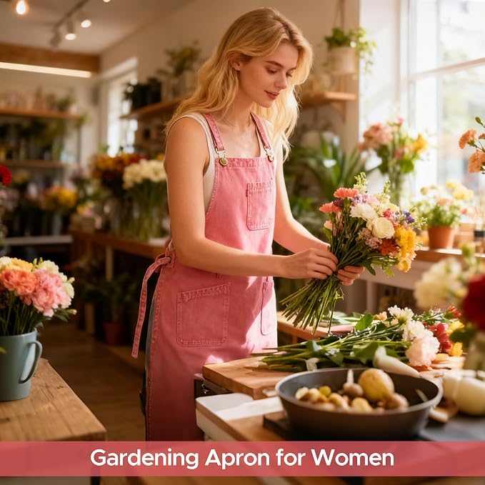 Denim Chef Apron for Women with Pockets, Jean Waitress Server Kitchen Apron for Men Cooking Gardening Painting