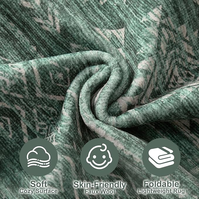 Nakagishi Area Rugs 9x12 Living Room: Washable Boho Large Neutral Modern Soft Farmhouse Green Rug Stain Resistant Indoor Floor Non-Slip Carpet for Women Home Enthusiasts Aged 25-45 - Bedroom Room