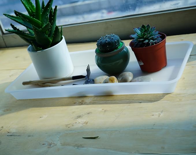 VUWEZ 2 Pack of Plastic Plant Tray Saucer Rectangular 17 18 inch, Planter Trays Saucers for Indoors Outdoor, Plant Water Drip Tray for Flower Pot Planter, Windowsill Trays (7.8 X 17.5'', Clear)