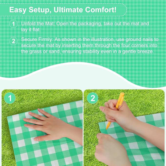 4 Pcs Disposable Outdoor Picnic Blankets 70.9''x70.9'' Portable Pocket Blanket Foldable Waterproof Picnic Mats Sandproof Beach Blanket with Ground Spikes for Beach Travel Hiking Camping