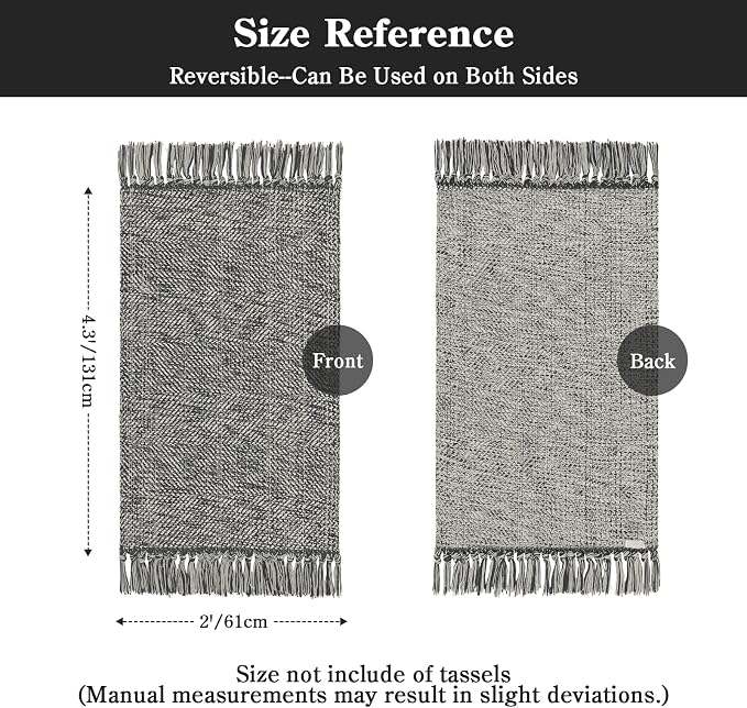 2' x 4.3' Boho Kitchen Runner Rugs, Grey Farmhouse Bathroom Mat | Hand-Woven Washable Entryway Rug, Modern Soft Bedroom Carpet Reversible Front Door Mats for Laundry Porch Bedside Decor