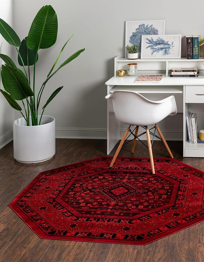 Unique Loom Tekke Collection Area Rug - Sheibani (5' Octagon, Red/ Black)