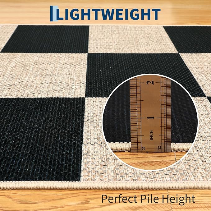 Garvee 6x9 Rugs for Living Room Washable Rug Easy Jute Rugs，Black/Beige | Modern Checkered Rugs for Bedroom Nursery Rug Non Slip Throw Carpet Stain Resistant Soft Touch Floor Cover for Dining Room