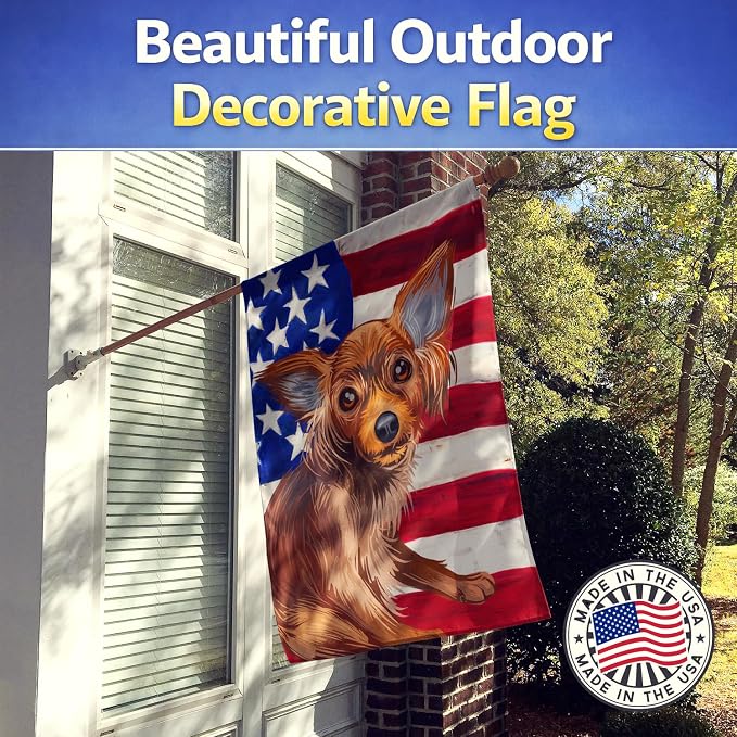Caroline's Treasures CK6680CHF Russian Toy Dog American Flag House Flag Large Porch Sleeve Pole Decorative Outside Yard Banner Artwork Wall Hanging, Polyester, House Size, Multicolor