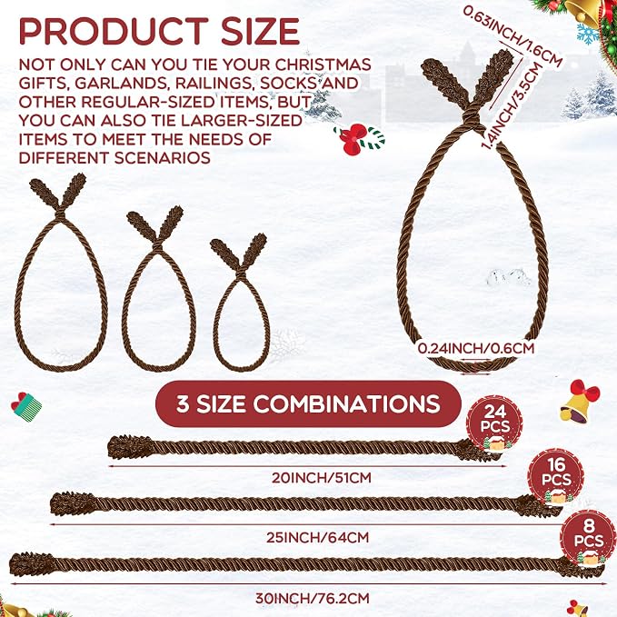 Zhengmy 48 Pcs Christmas Garland Ties Extra Long 30'' 25'' 20'' Brown Decorative Twist Tie for Banister Reusable Flexible Twist Tie for Garland Stairway Railing Home Xmas Holiday Decor
