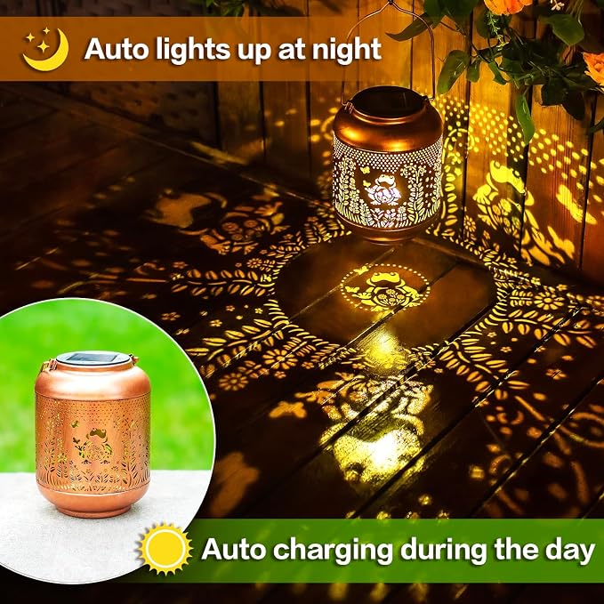 Frog Solar Lanterns Outdoor Waterproof Hanging Solar Lights Frog Gifts for Women Men Mom Metal Decorative LED Outdoor Lanterns for Patio, Lawn, Landscape, Garden Decor, Yard Decorations
