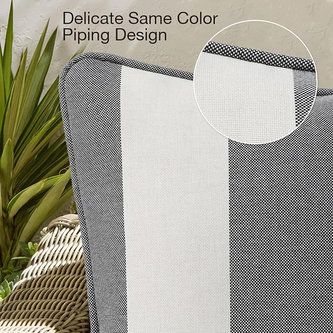 Decorative Outdoor Water Repellent Throw Pillows with Inserts, Set of 4, 16" x16" Pillows for Patio, Backyard, Bed, Couch, and Patio Furniture, Gray Stripe