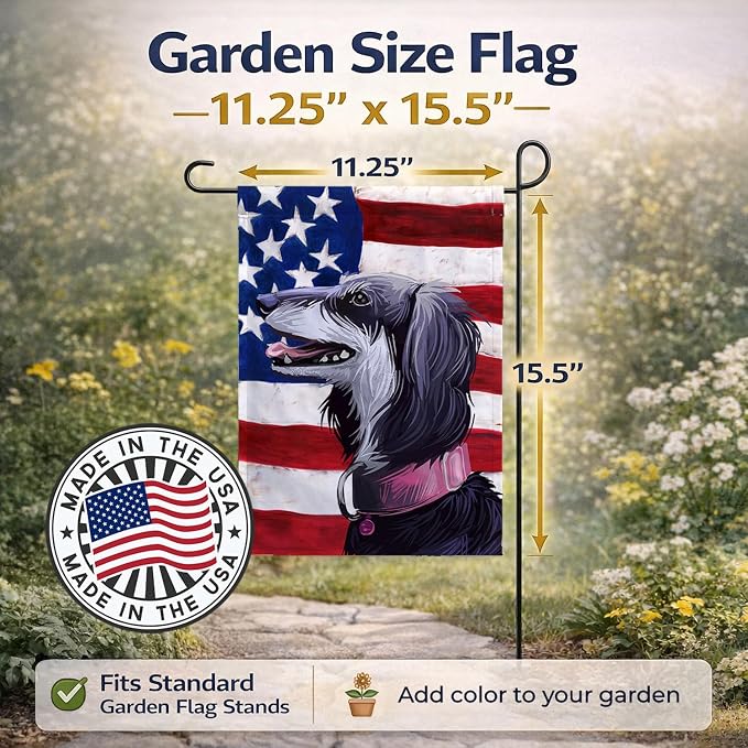 Caroline's Treasures CK6686GF Saluki Dog American Flag Garden Flag Mailbox Flag Decorative Yard Flag Banner Outside Patio Artwork Yard Flower Beds, Garden Size, Multicolor