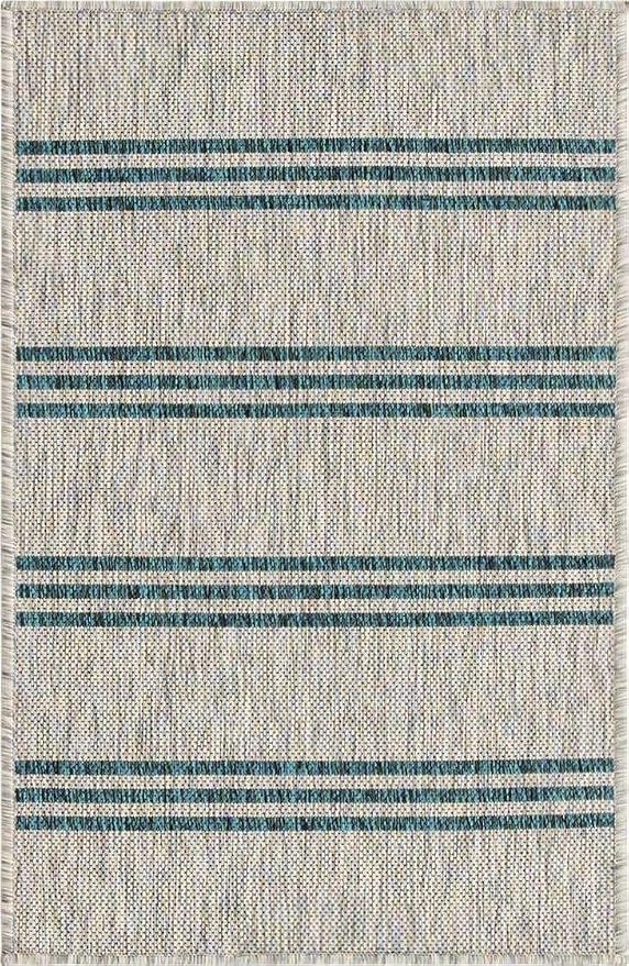 Unique Loom Jill Zarin Outdoor Collection Area Rug - Anguilla (2' 2'' x 3' 1'' Rectangle, Light Gray/ Teal)