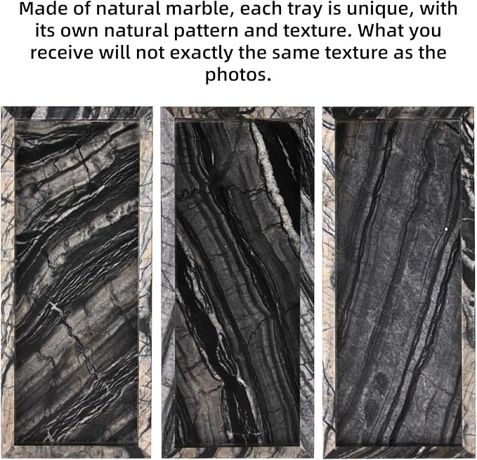 Marble Bathroom Vanity Tray, Natural Luxury Vanity Home Kitchen Bathroom Table Tray, Stone Decorative Countertop Dresser Trays for Key Coffee Perfume Jewelry Makeup (Wood Grain, 12"x 5" x1.2")