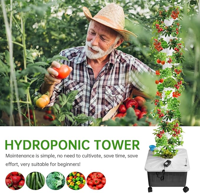 14 Layer Hydroponic Tower 70 Slot Vertical Garden Grow Kit | 14-Layer hydroponic tower 70-slot vertical garden kit with 20L tank pump for indoor balcony patio