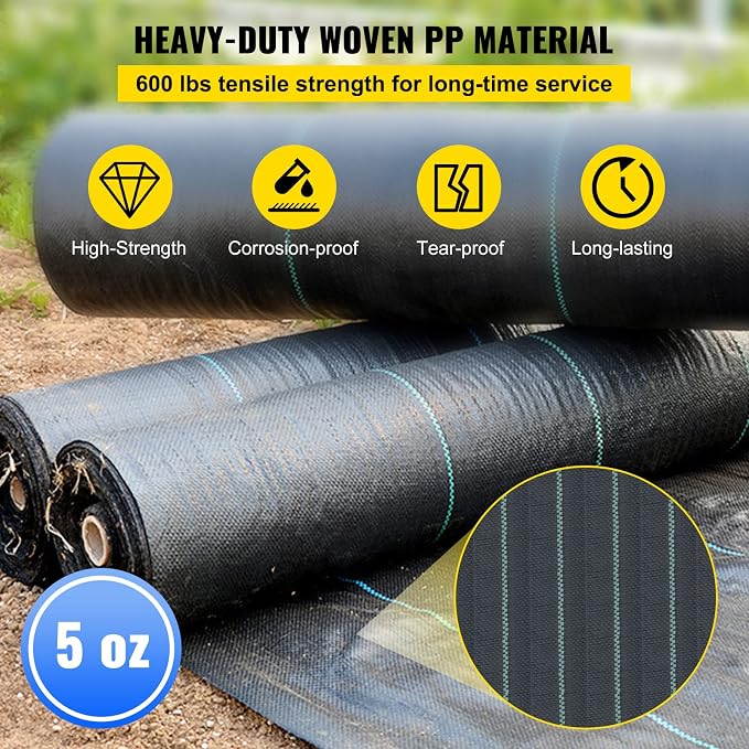 Happybuy Driveway Fabric, 13x60ft Commercial Grade Landscape Fabric, Garden Weed Barrier Fabric Heavy Duty, Geotextile Fabric Underlayment Gravel, Ground Cover Drainage Fabric, Weed Mat Cloth | Soil-Friendly and Highly Permeable,Smooth and Precise Edges