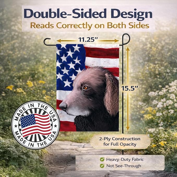 Caroline's Treasures CK6498GF Curly-Coated Retriever American Flag Garden Flag Mailbox Flag Decorative Yard Flag Banner Outside Patio Artwork Yard Flower Beds, Garden Size, Multicolor