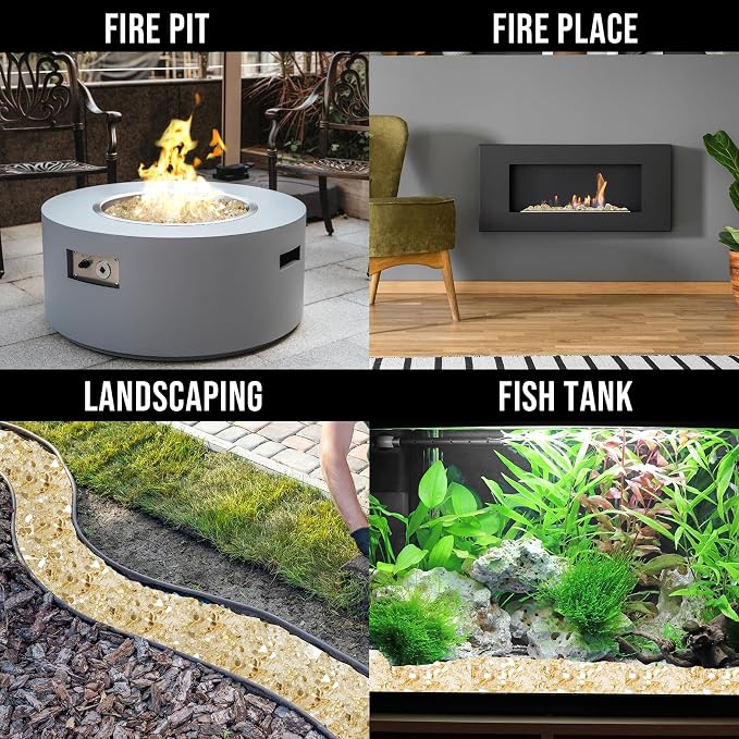 Skyflame High Luster 10-Pound Fire Glass Fire Pit Fireplace Landscaping, 1/4 inch Gold Reflective