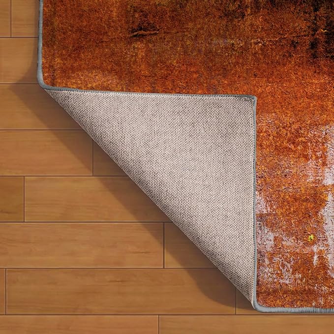 LOKMU Non-Slip Area Rugs Burnt Orange Abstract Paint Art Home Decor Rugs Carpet for Classroom Living Room Bedroom Dining Kindergarten Room 2'x3'