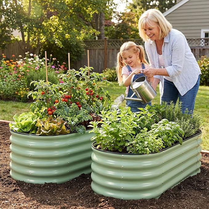 INNO STAGE Galvanized Raised Garden Bed Kits, 4x2x1.4FT Metal Raised Beds Outdoor for Gardening, 17'' Tall Large Steel Raised Planter Bed for Vegetables, Flowers Patio Ground Planter Box (Green, 2Pcs)