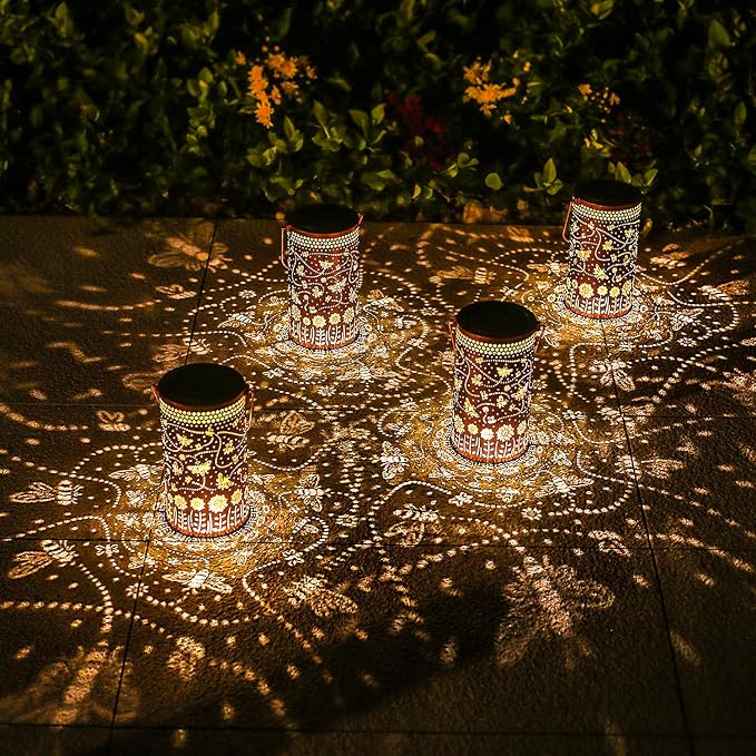 Bee Solar Lanterns Outdoor Waterproof Hanging Solar Lights Bee Gifts for Women Men Metal Honeybee Decorative LED Lanterns for Yard, Patio, Lawn, Tabletop, Pathway, Landscape, Garden Decor