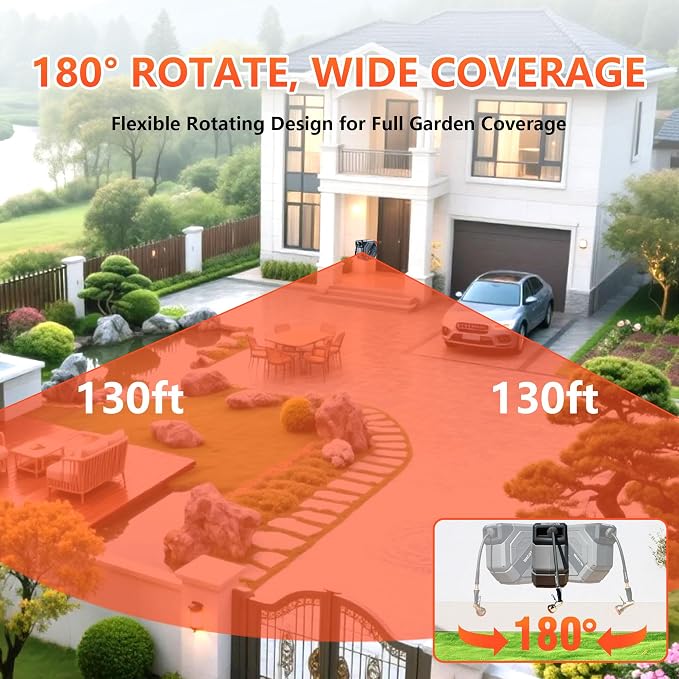 Retractable Garden Hose Reel, 1/2 in x 130 ft Heavy Duty Wall Mount Water Hose Reel with Metal Bracket & 9-Pattern Metal Nozzle, Any Length Lock, Slow Retraction and 180° Swivel