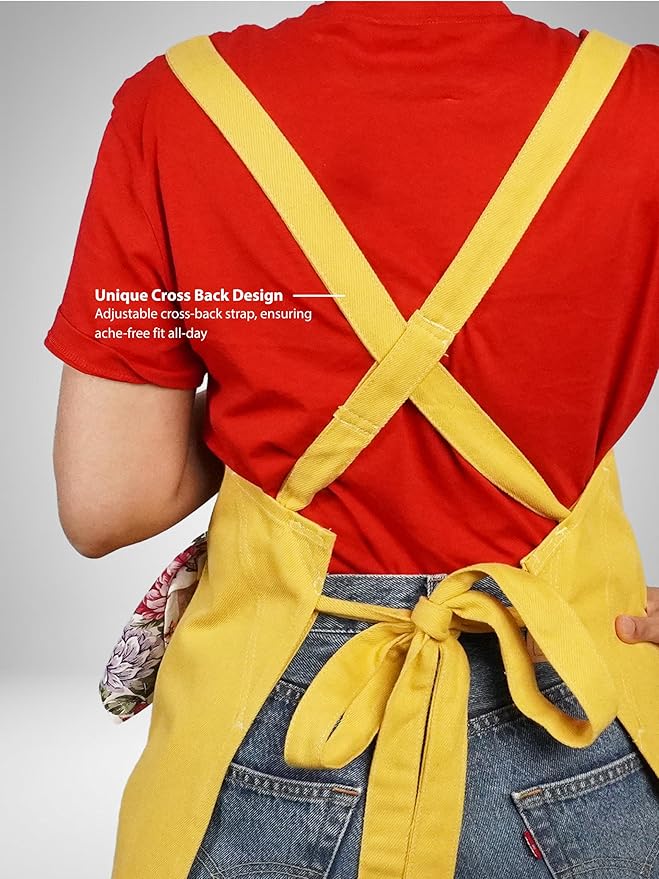 100% Cotton Kitchen Apron with 2 Pockets – Adjustable Chef Apron for Cooking Baking BBQ – Unisex Apron