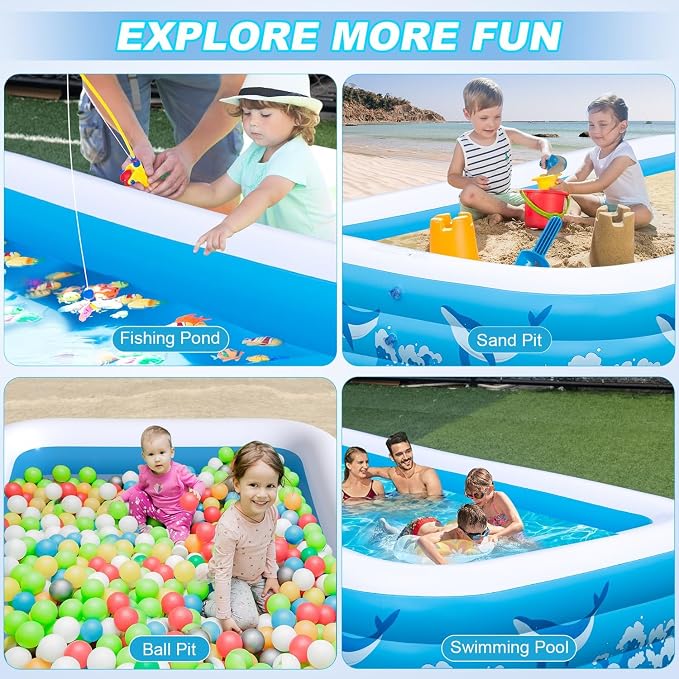 Large Inflatable Pool for Adults Kids, 130" X 72" X 22" Blow-up Pools Inflatable Swimming Pool with Pump, 2026 Oversized Thickened Family Inflatable Kiddie Pool for Backyard Garden Summer Outdoor