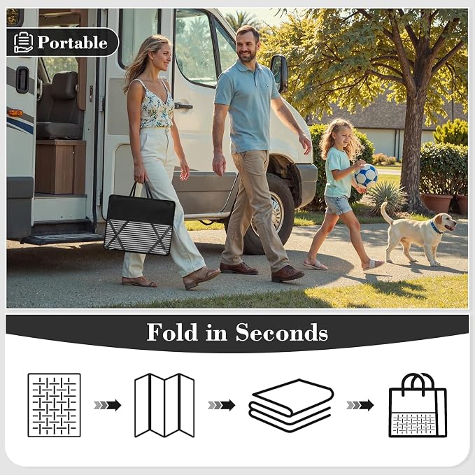 Lahome 9x12 Outdoor Rug Waterproof, Plastic Straw Reversible Outdoor Patio Rug, Modern Portable Outside Camping Mats for Balcony Tent Deck Backyard, Black 9'x12'