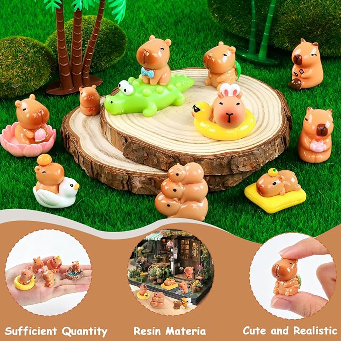33 Pcs Mini Capybara Figurines 25 Style Adorable Resin Capybaras Miniatures Mini Capybara Cake Toppers Set for DIY Fairy Garden Car Dashboard Moss Landscape Home House Birthday Party Decor