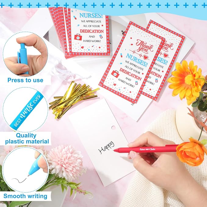 Marspark 30 Set Nurse Graduation Gift Bulk Nurses Ballpoint Pens and Greeting Cards with Bags Twist Ties for Nursing Student Medical Assistant Nurse Week Appreciation Hospital Clinic Staff Party Favor
