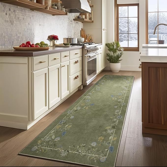 Washable Kitchen Rug Runners for Hallways: 2'6"x8' Entryway Rug Stain Resistant Non Slip Low Pile Soft Living Room Floor Carpet Runner for Bedroom Laundry Room Farmhouse Indoor