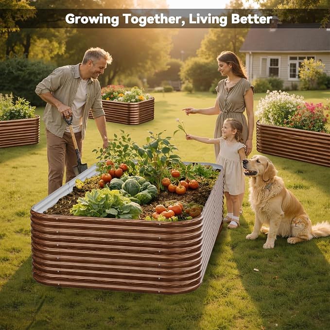 2 Pack Tall 8x4FT Brown Corrugated Galvanized Steel Raised Garden Bed Outdoor, Metal Above Ground Garden Bed for Vegetables and Flowers, Raised Beds for Gardening