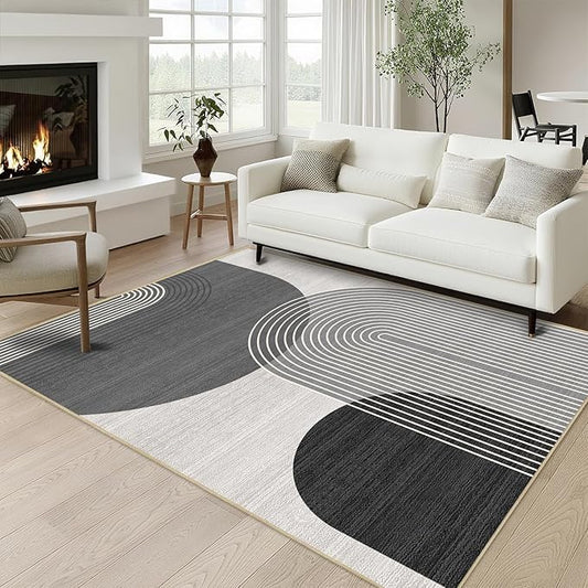 Boho Large Area Rug 4x6 for Living Room Bohemian Rugs Machine Washable Modern Geometric Rug Non Slip Printed Low Pile Indoor Floor Carpet for Dining Room Bedroom Office,Grey and Black