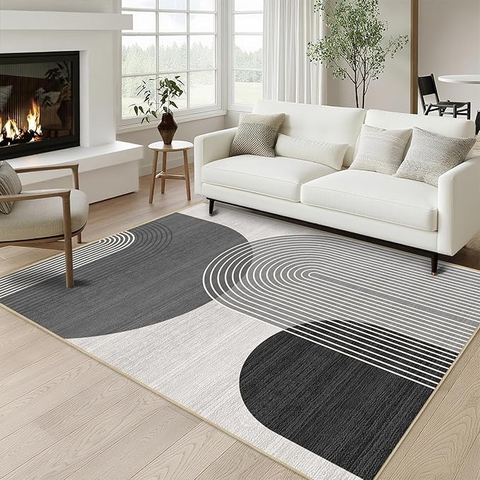 Boho Rug 3x5 for Living Room Bohemian Area Rugs Machine Washable Modern Geometric Rug Non Slip Printed Low Pile Indoor Floor Carpet for Kitchen Bathroom Bedroom,Grey and Black