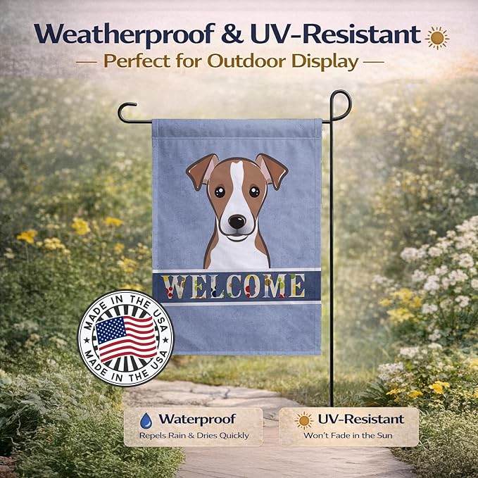 Caroline's Treasures BB1446GF Jack Russell Terrier Welcome Garden Flag, Blue Mailbox Flag Decorative Yard Flag Banner Outside Patio Artwork Yard Flower Beds, Garden Size, Multicolor