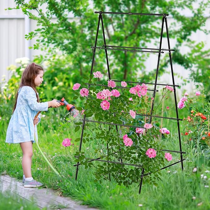 Cucumber Trellis for Raised Garden Bed, 71" H x 32" W A Frame Garden Trellis for Climbing Plants Outdoor, Metal Climbing Vine Plant Support Fruits Vegetables Tomato Peas Beans Trellis, Black