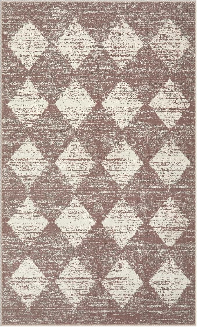 Lahome Zelie Moroccan Treills Area Rug, 3x5 Rugs for Living Room Washable Entry Mat, Checkered Modern Soft Beige Indoor Accent Carprt for Coffee Table Bedroom Family Dinning Room Playroom