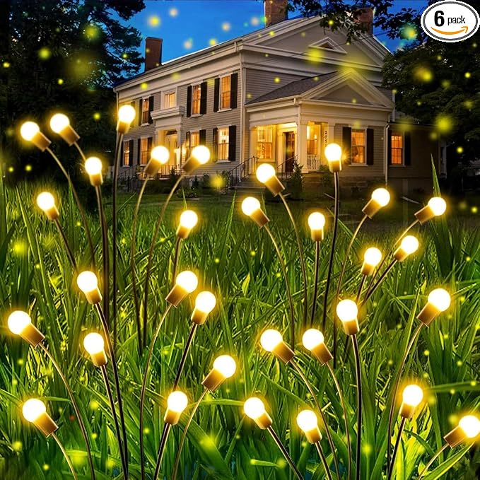 OZS 6 Pack Total 48 LED Solar Garden Lights Fairy Outdoor - Solar Firefly Lights Outdoor, Sway by Wind, Waterproof for Garden Patio Pathway Fairy Decoration (Warm White)
