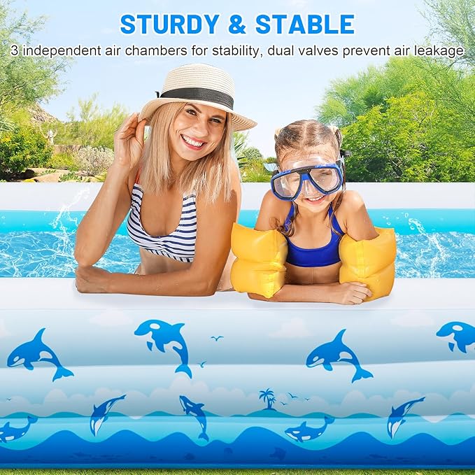 Extra Large Inflatable Swimming Pool – 165" x 76" x 22" Oversized Blow Up Pool for Adults, Big Family Backyard Pool with Pump, Thickened Kiddie Pool for Summer Water Party, Easy Set Up