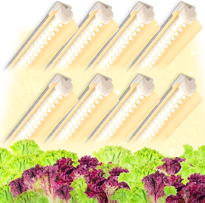 (Pack of 8 LED Grow Lights, 4FT T8 Grow Lights, 336W(8×42W) Full Spectrum LED Grow Light Strips with Reflectors, High PPFD Value LED Grow Lights for Seed Starting
