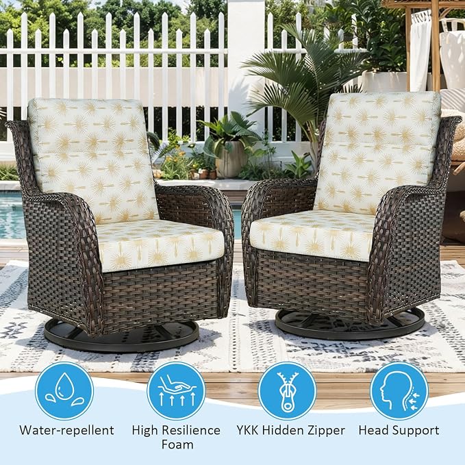 Outdoor Patio Chair Cushions 44x21x3.5 inch, Set of 2 Thicken Comfy Cushions for Rocker Non Slip Fade Shield Water Repellent High Back with Ties, Radiant Floral Brocade