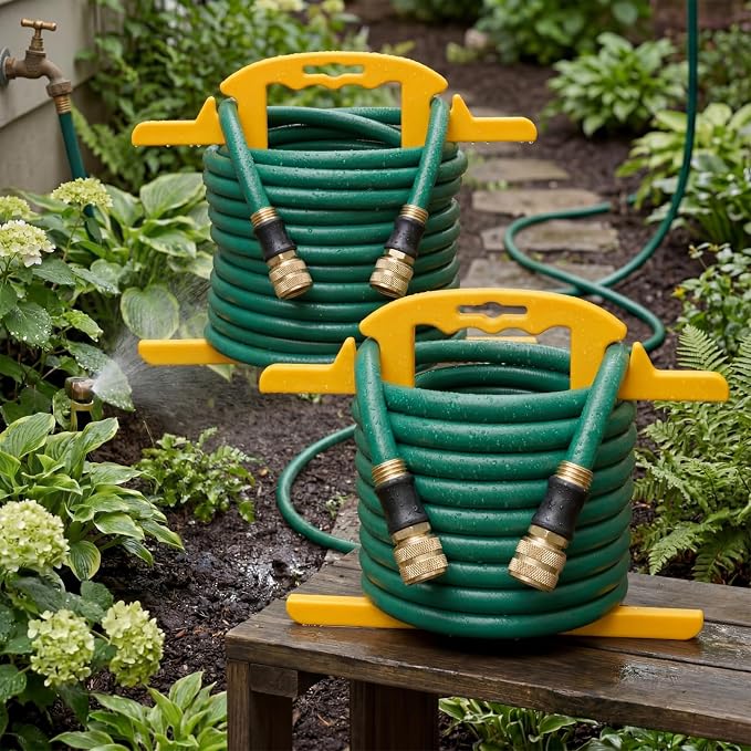 Ripeng 2 Pcs Heavy Duty Extension Cord and Hose Reel with Carrying Handle, Durable ABS H-shape Design Fits 100ft Cord Cable or Water Hose, 50ft Soaker Tube Management (Yellow)