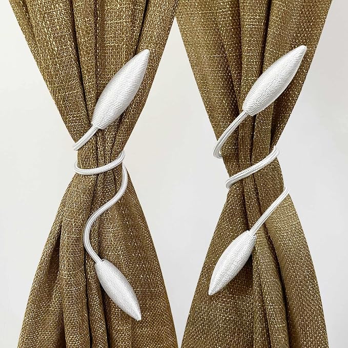 Valea Home 4 Pieces Curtain Tiebacks Clips Creative Window Drape Twist Tie Backs European Style Custom Made Curtain Holders Decorative Draperies Holdbacks, White
