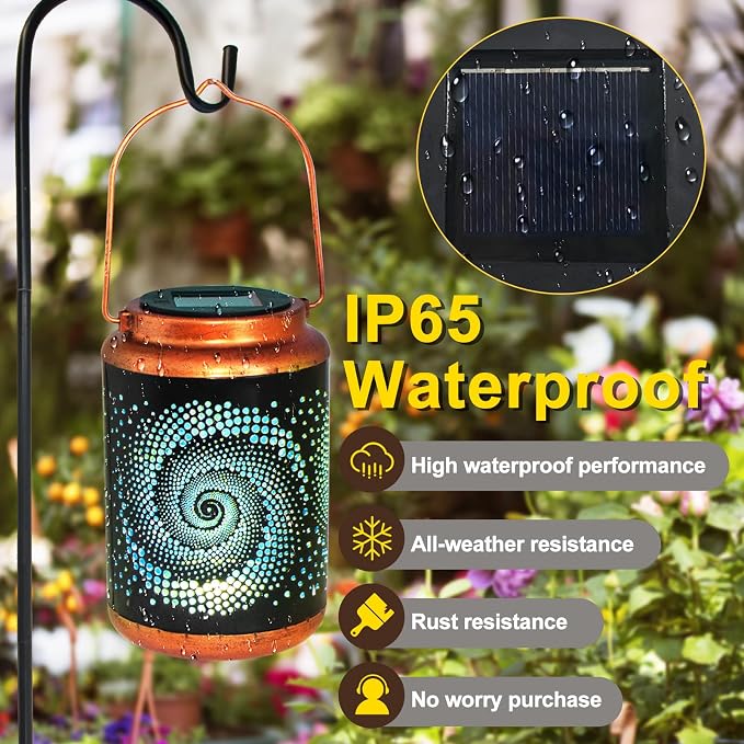DIBIEECN Birthday Gifts for Women Mom Grandma Wife, Solar Lanterns Outdoor Waterproof, Metal Hanging Lights Garden Decor, LED Decorative Lantern for Patio Porch Backyard, Blue, 1 Pack