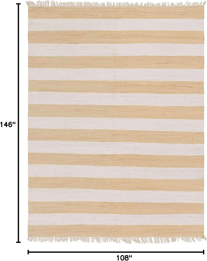Unique Loom Chindi Rag Collection Area Rug - Striped (9'x 12' 2" Rectangle, Beige/ Ivory)
