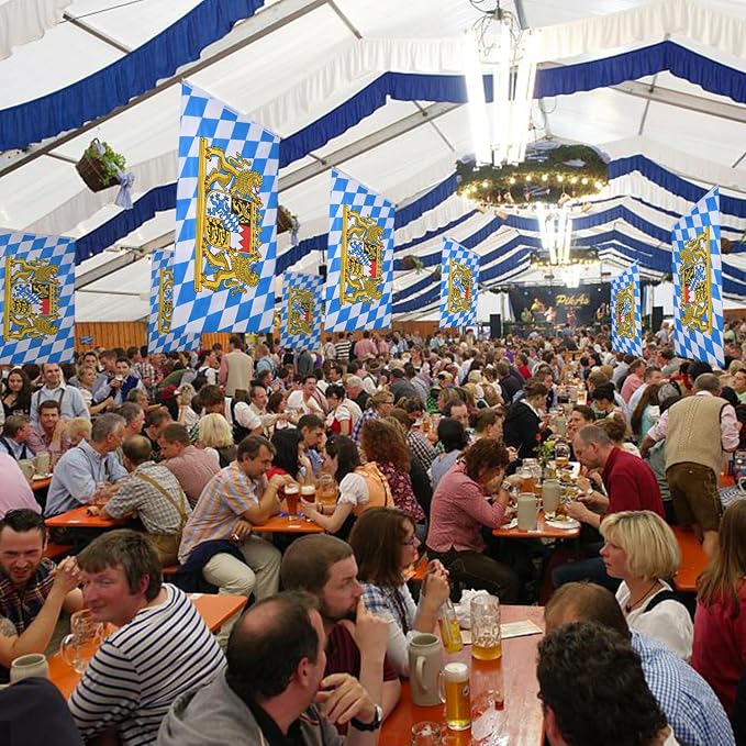 AhfuLife Oktoberfest Flag 3x5 Ft for Oktoberfest Decorations, 1 Pc Bavarian German Flag - Double Sided with Brass Eyelets for Beer Tent, Bar Club Indoor Outdoor Autumn Decorations