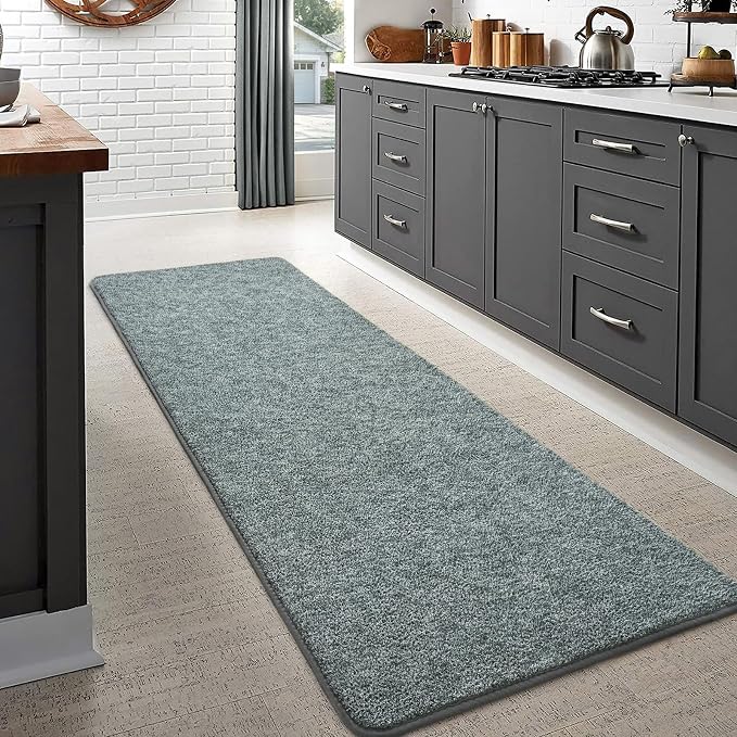 Keeko 2x8 Area Rugs for Living Room,Soft Washable Memory Foam Bedroom Rug | Indoor Throw Rug Low Pile Minimalist Non Slip Carpet for Kids Nursery Classroom Dorm Room Home Decor Grey-green and White